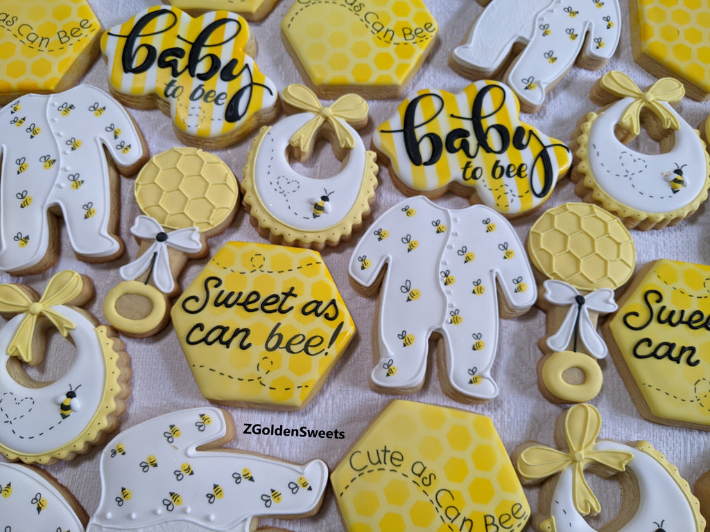 24 Baby to bee baby shower decorated cookies