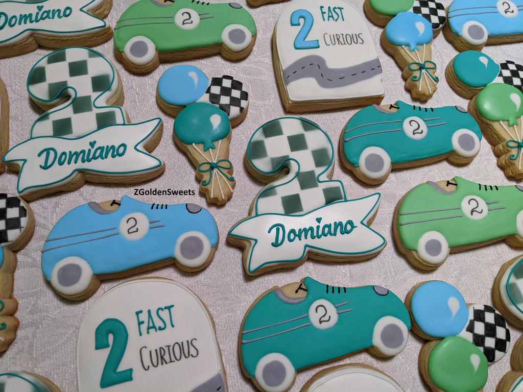 Two Fast 2 Curious Vintage Racing Car Birthday Boy 24 Decorated Cookies
