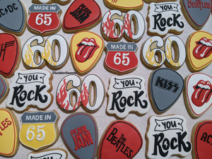 60th Birthday Party You Rock with Large Guitar Picks Rock Band Names 24 Cookies