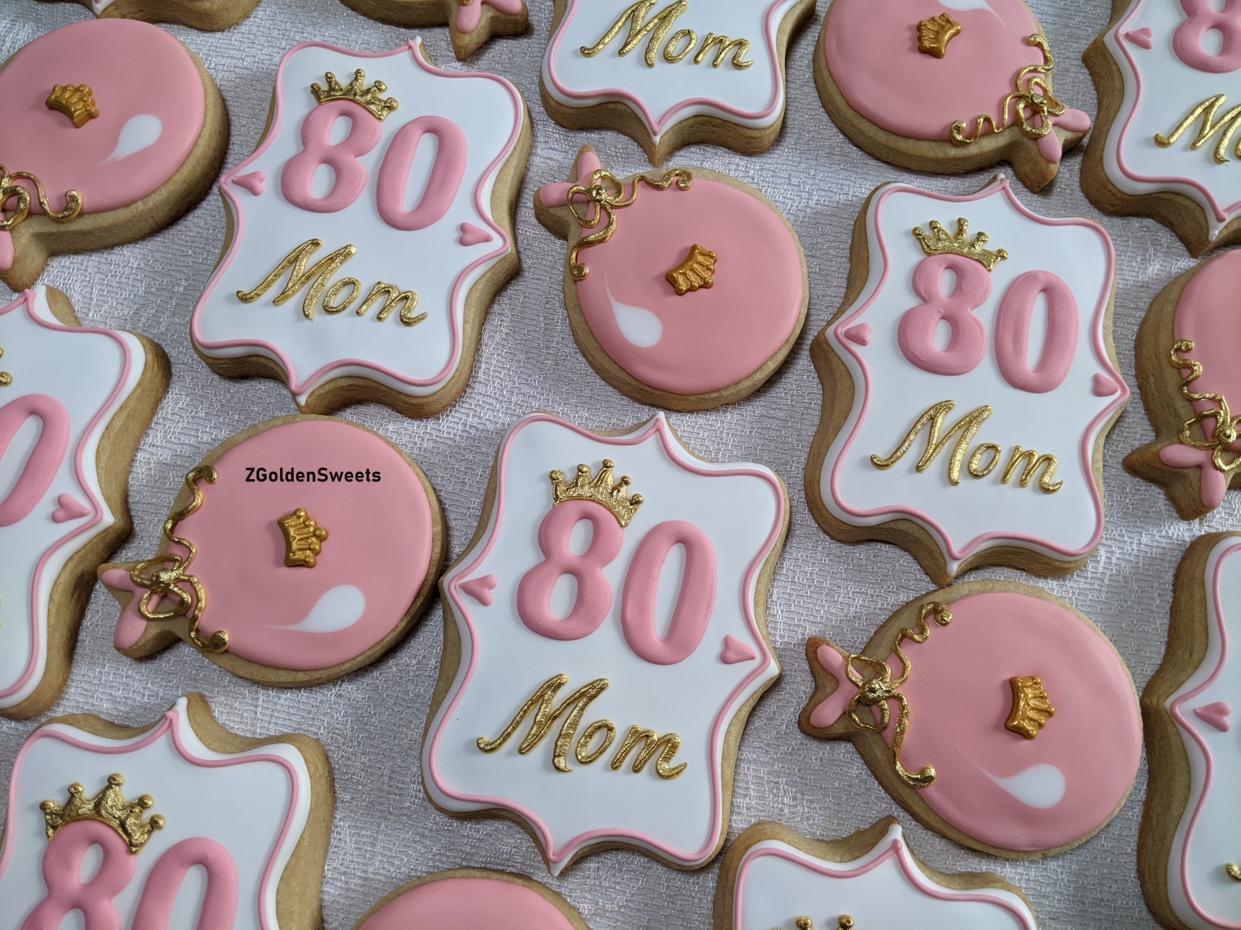 24 Happy 80th Birthday Mom, Mother's Day Celebration Decorated Cookies