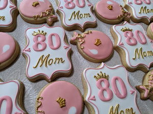 24 Happy 80th Birthday Mom, Mother's Day Celebration Decorated Cookies