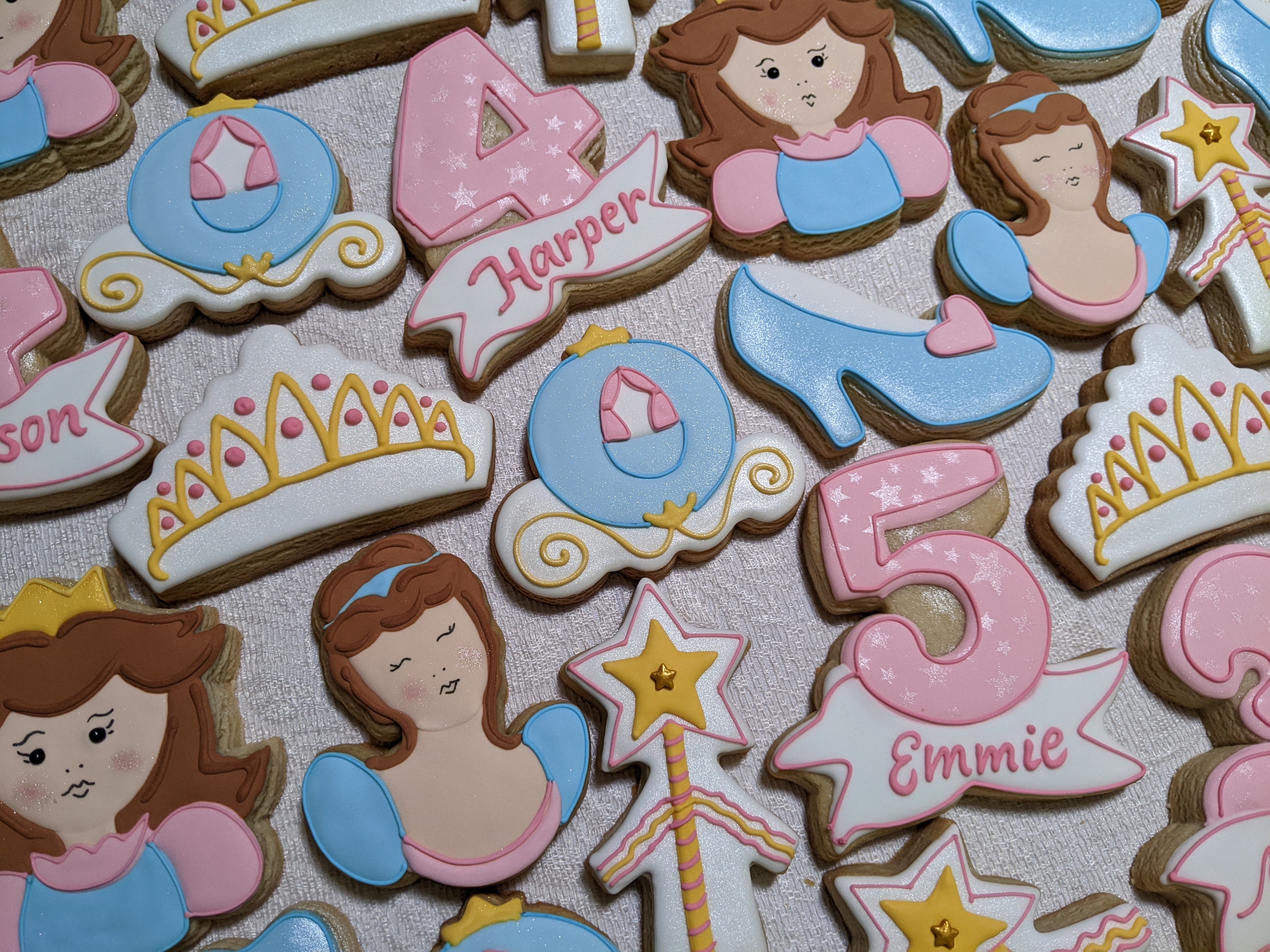 24 Princess Birthday theme Decorated Cookies, Third Fourth Fifth Fairytale Magic Birthday