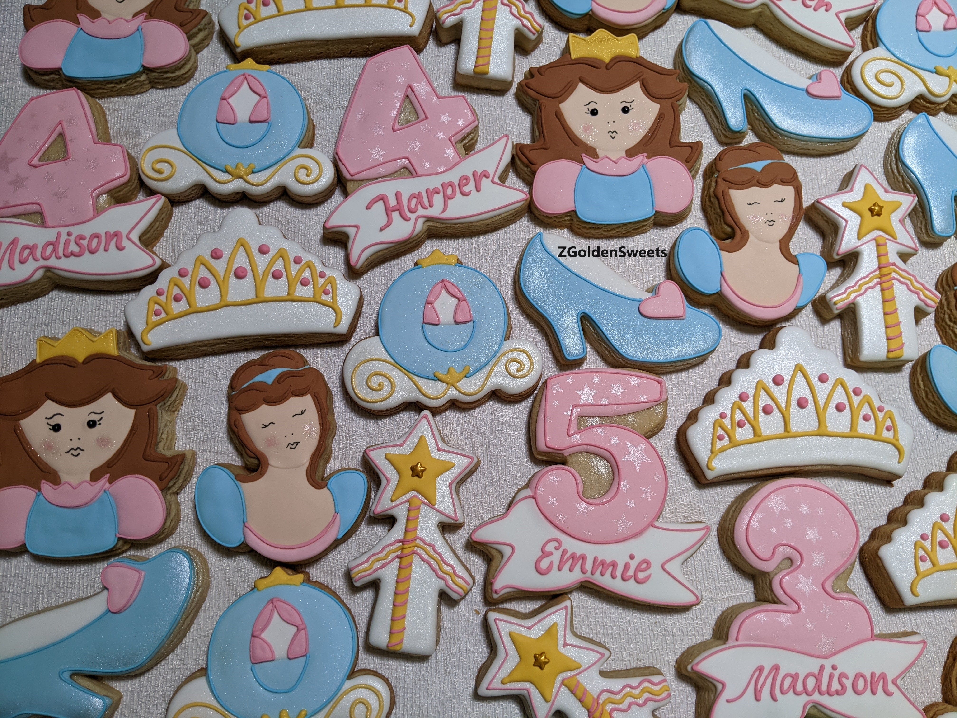 24 Princess Birthday theme Decorated Cookies, Third Fourth Fifth Fairytale Magic Birthday