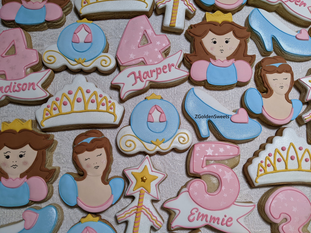 24 Princess Birthday theme Decorated Cookies, Third Fourth Fifth Fairytale Magic Birthday