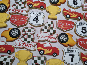 Race Car theme Kids Birthday 24 Decorated Cookies