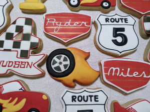 Race Car theme Kids Birthday 24 Decorated Cookies