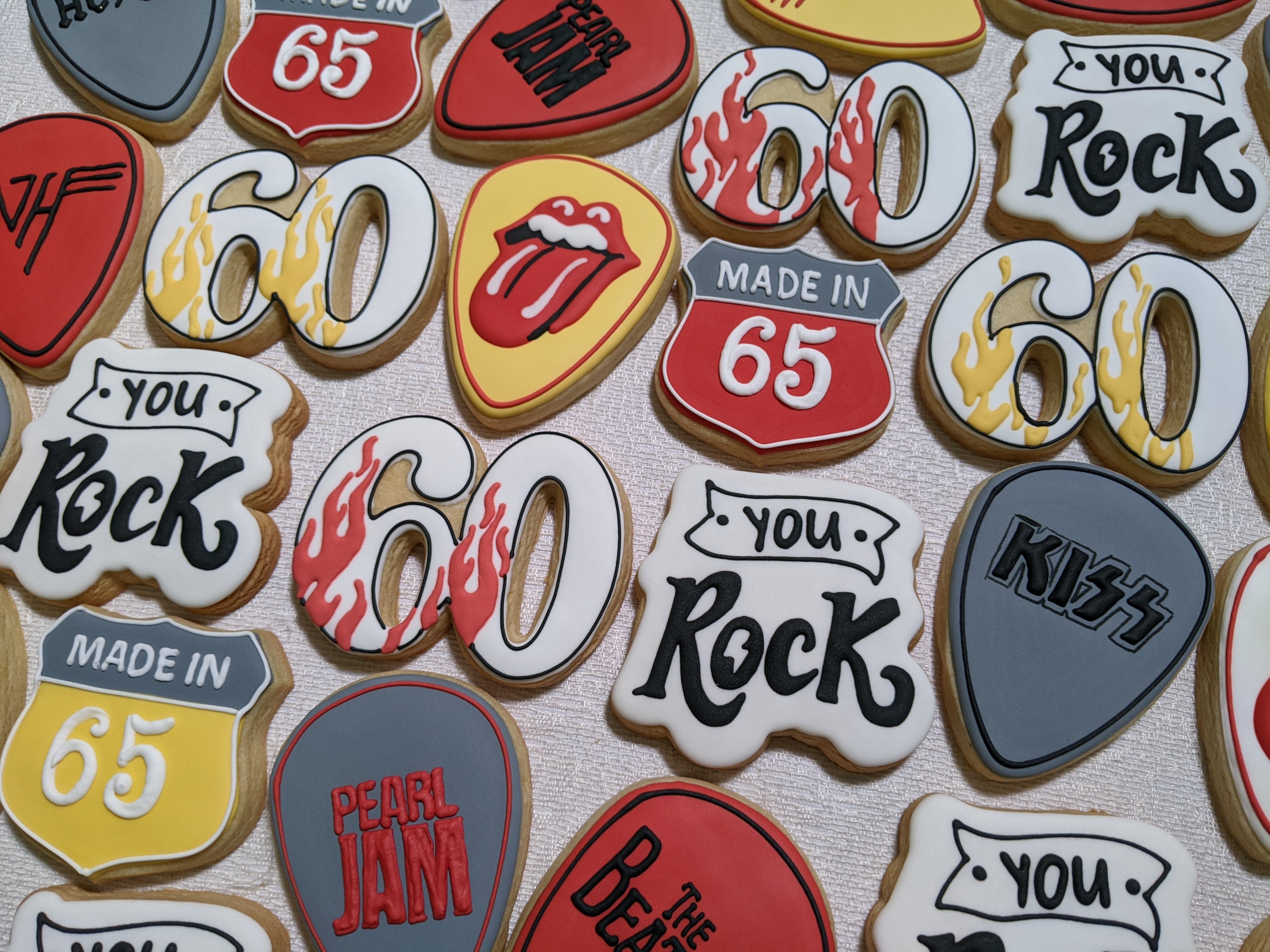 60th Birthday Party You Rock with Large Guitar Picks Rock Band Names 24 Cookies