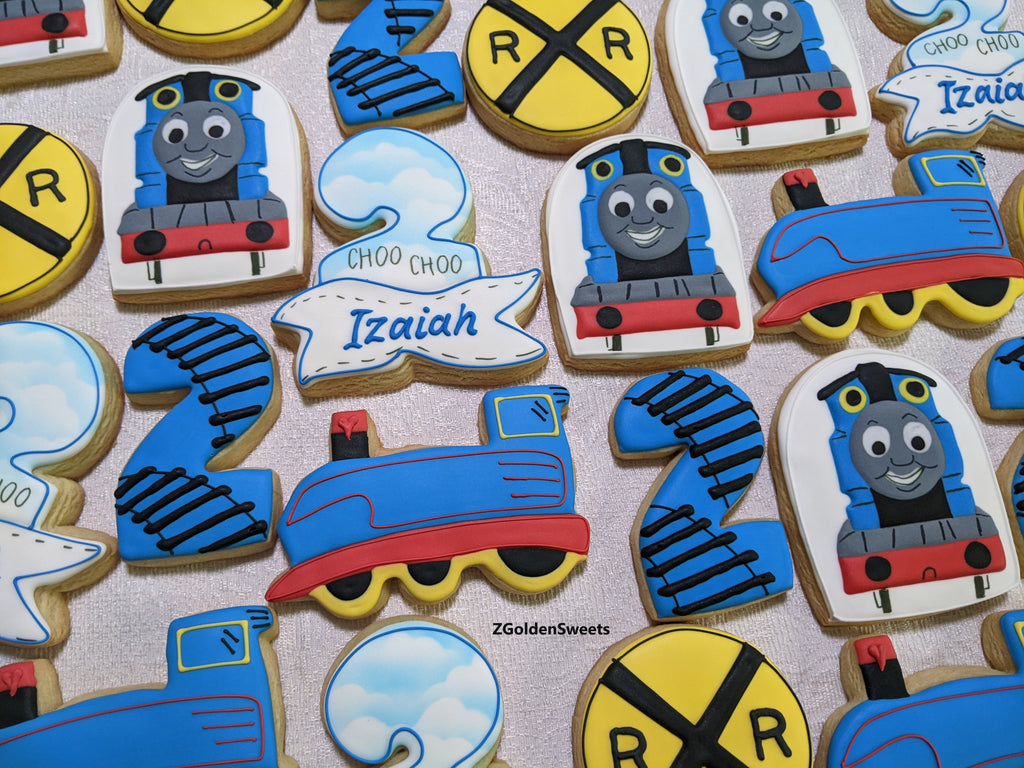 Tomas the Train theme personalized birthday 24 decorated cookies