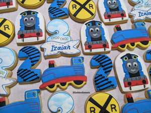 Tomas the Train theme personalized birthday 24 decorated cookies