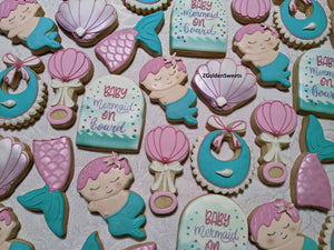Baby Mermaid theme Baby Shower 24 Decorated Cookies