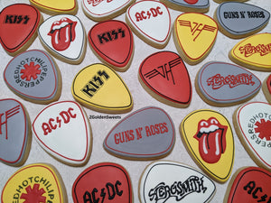 60th Birthday Party You Rock with Large Guitar Picks Rock Band Names 24 Cookies