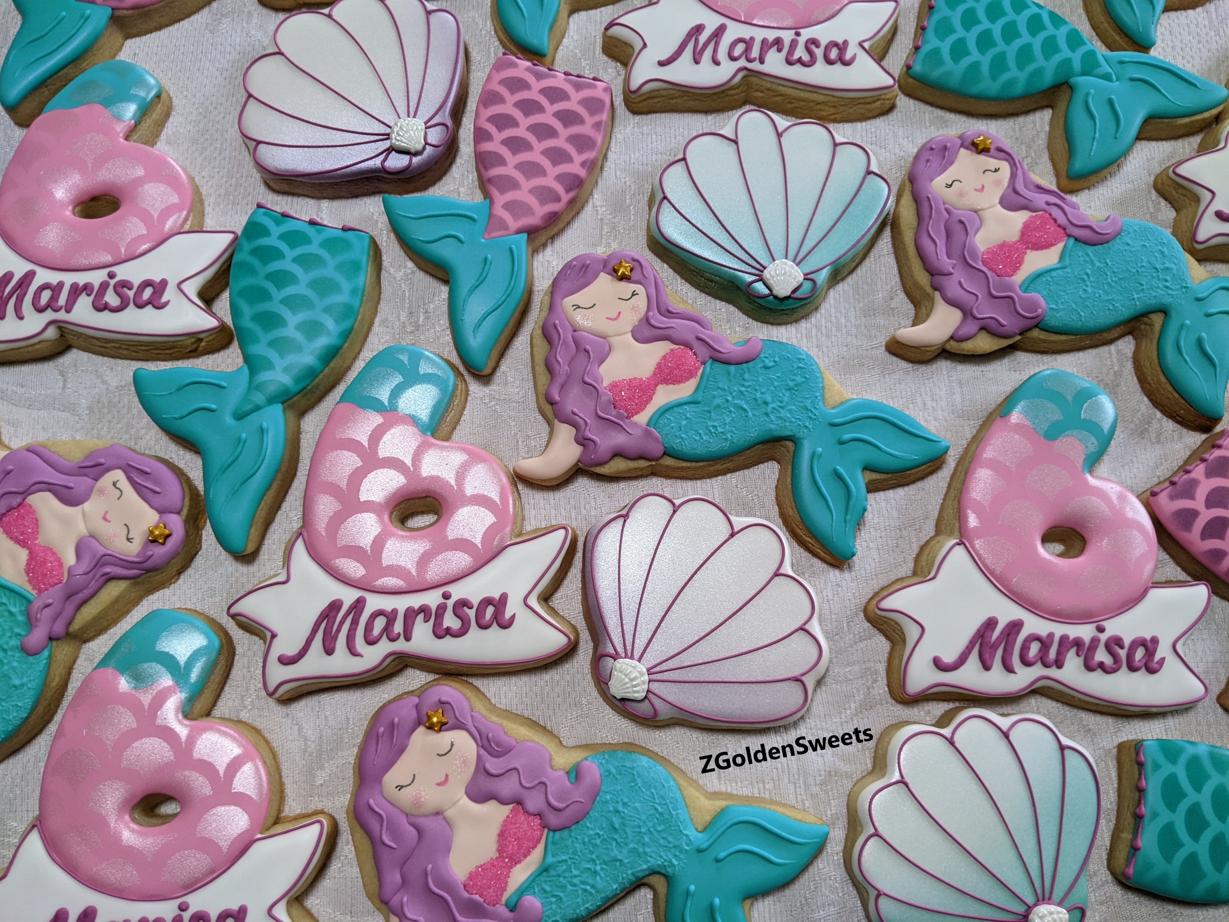 24 Little Mermaid theme Birthday Girl Decorated Cookies