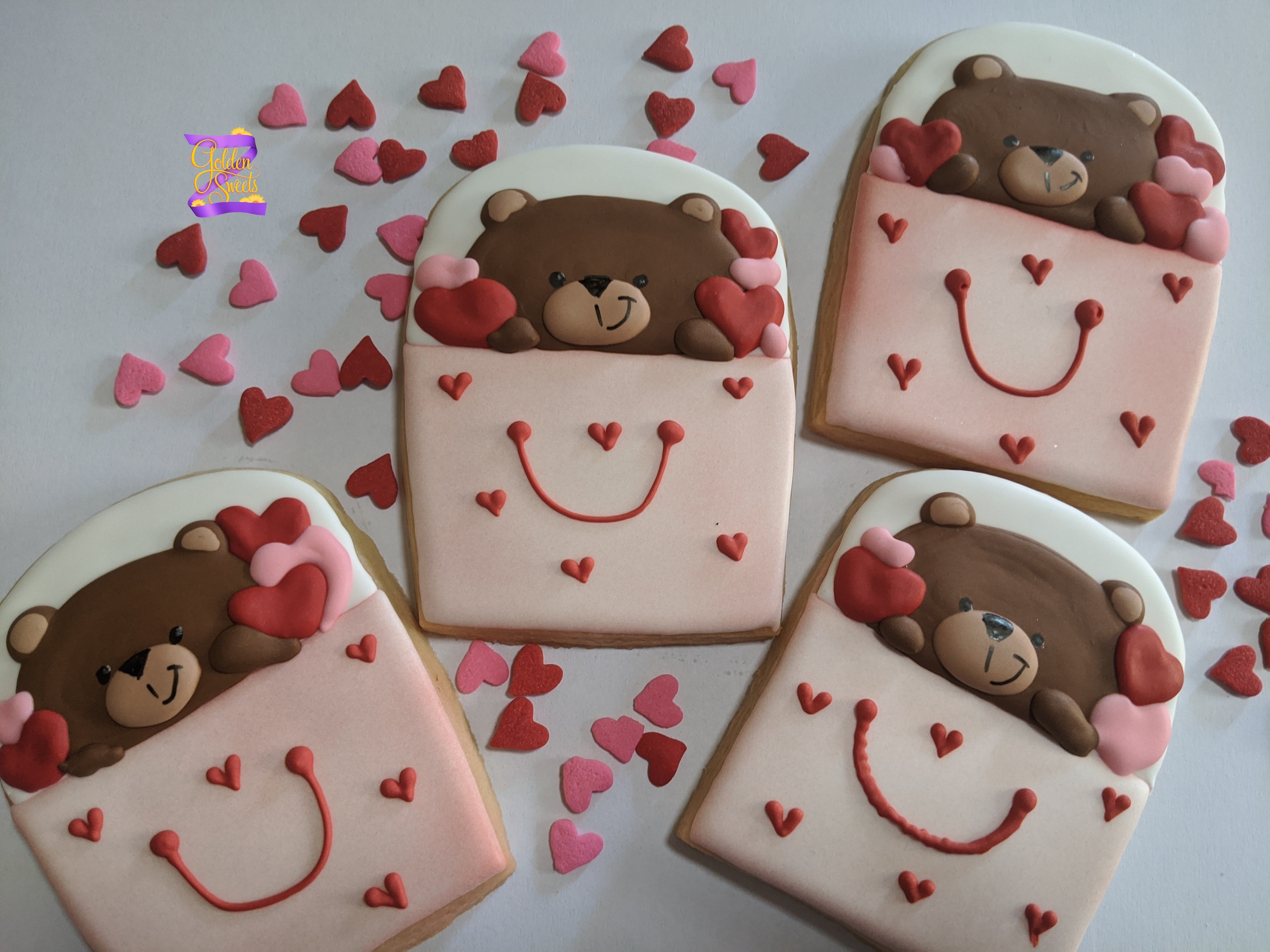 Valentine's Teddy Bear with Love 24 decorated cookies