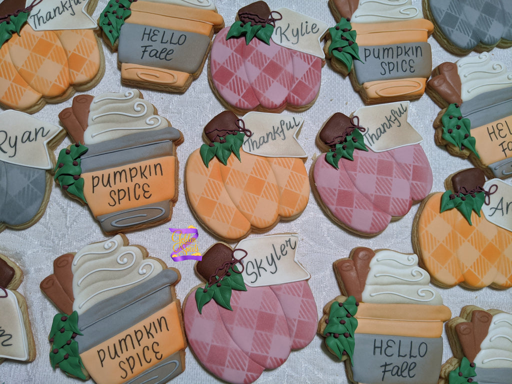Hello Fall Personalized Pumpkins and Pumpkin Spice Latte 24 Cookies