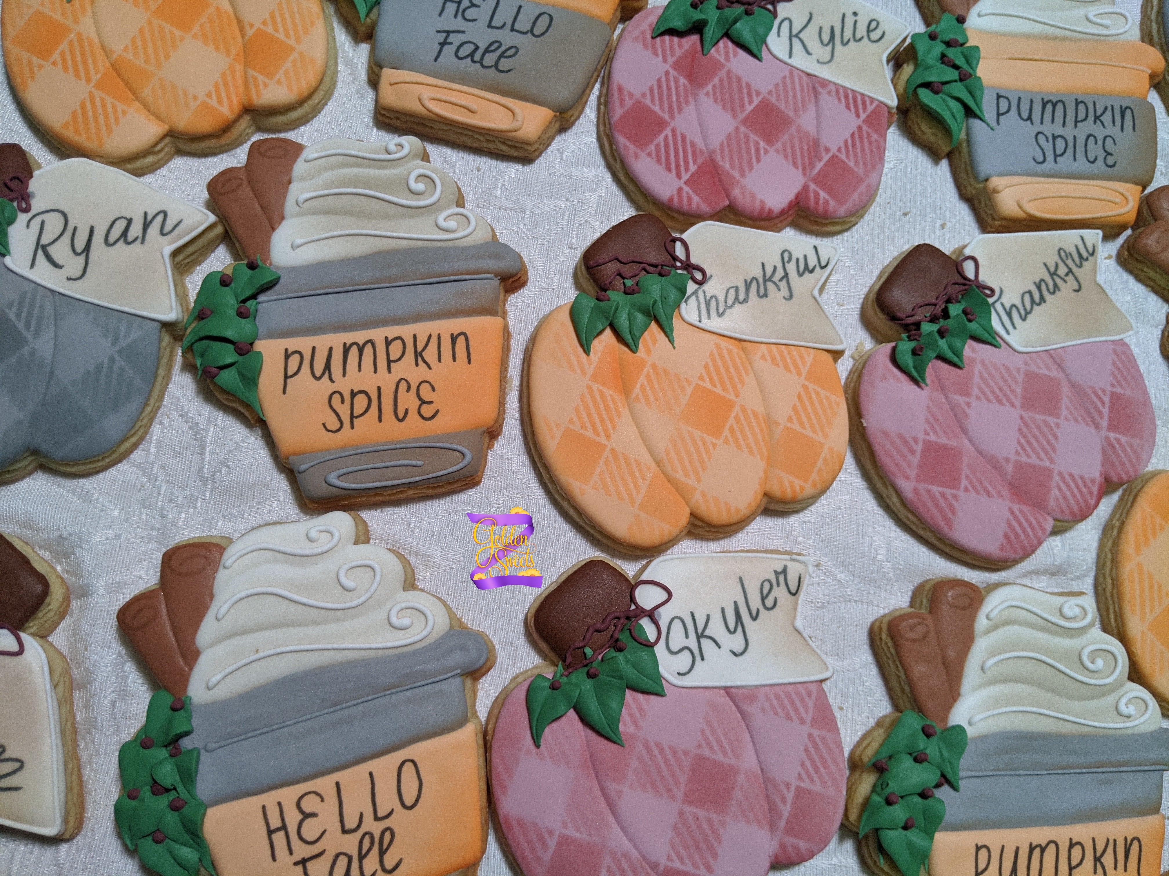 Hello Fall Personalized Pumpkins and Pumpkin Spice Latte 24 Cookies