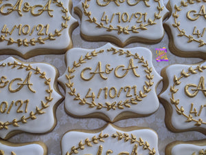 Monogram Wedding Date Laurel Wreath Personalized 24 cookies