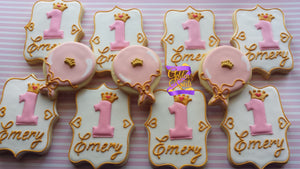 Golden Tiara Balloon Girls First Birthday 24 cookies