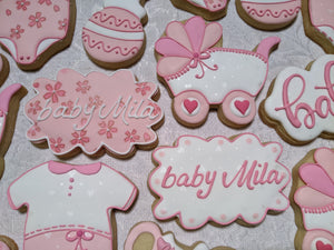 24 Welcome Baby Girl Baby Shower Decorated Cookies