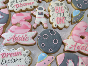 Astronaut Space Voyage Personalized Birthday Girl 24 Decorated Cookie