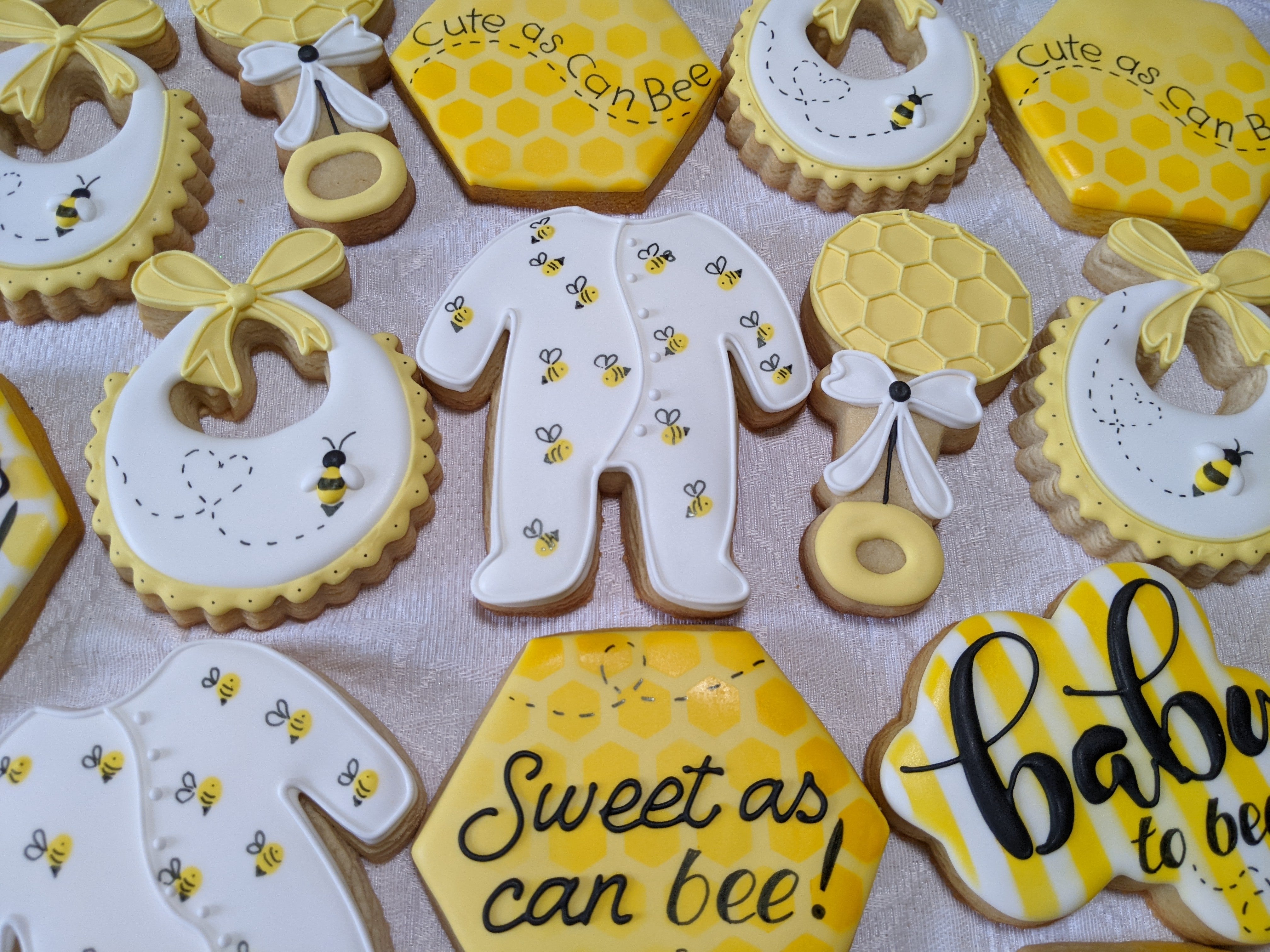 24 Baby to bee baby shower decorated cookies