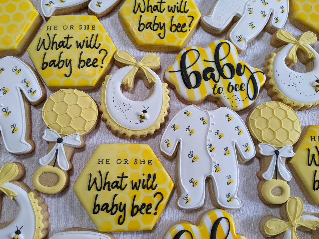 24 What will baby bee baby shower decorated cookies