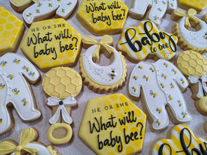 24 What will baby bee baby shower decorated cookies