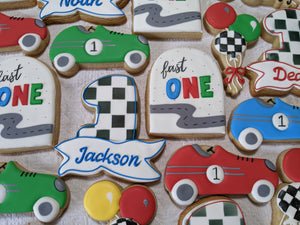 Fast One Birthday Boy Vintage Racing Car 1st Birthday 24 Decorated Cookies