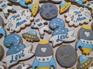 24 Two the Moon Second Birthday Boy Decorated Cookies