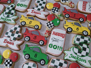 Ready Set Go Birthday Boy Racing Car Theme 24 Decorated Cookies
