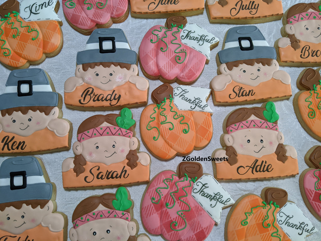 Thanksgiving dinner Personalized Name place card 24 cookies