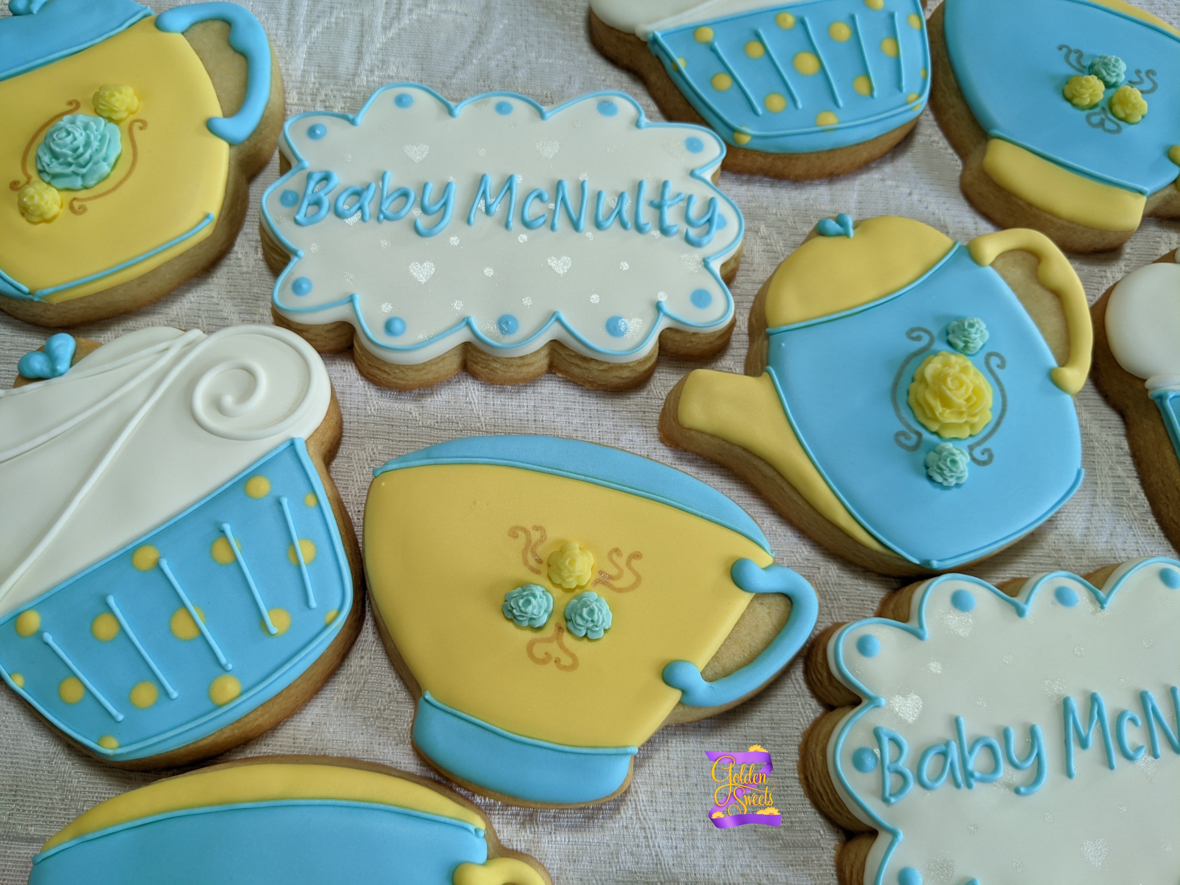 24 Tea time personalized Baby Shower cookies