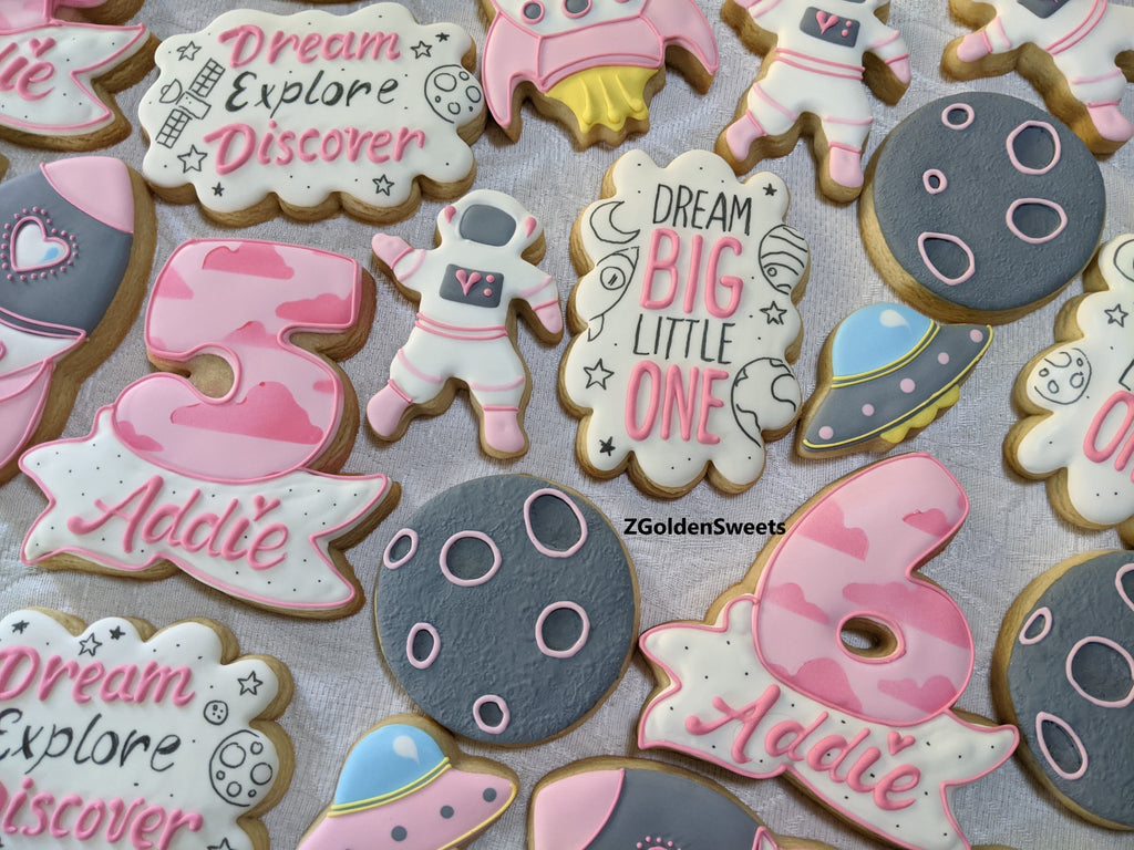 Astronaut Space Voyage Personalized Birthday Girl 24 Decorated Cookie