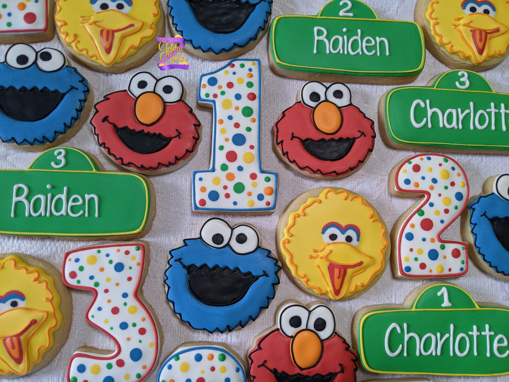 24 Personalized Cookie Monster, Elmo and Big Bird theme decorated cookies