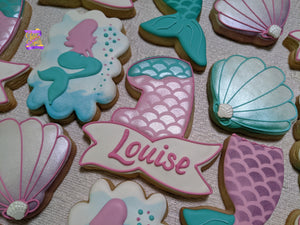 24 Little Mermaid First Birthday theme Decorated Cookies