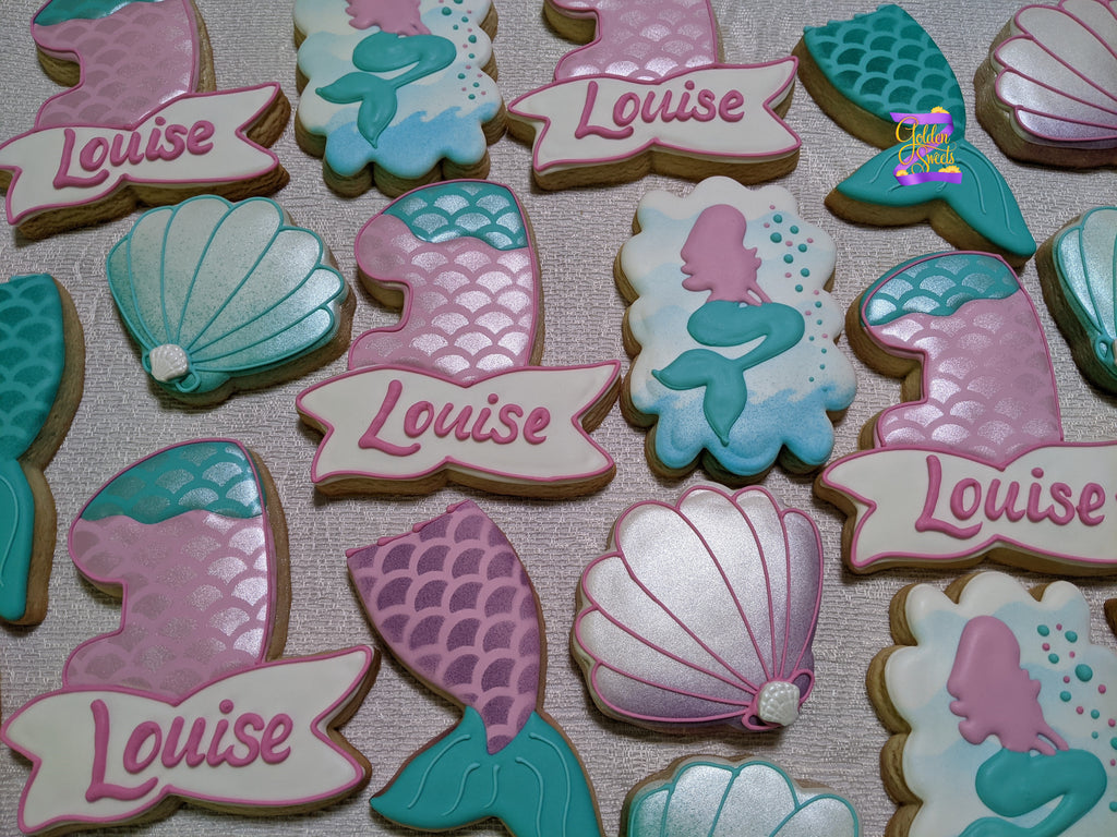 24 Little Mermaid First Birthday theme Decorated Cookies