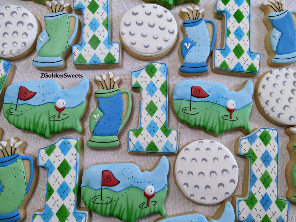 24 Golf First Birthday Decorated Cookies