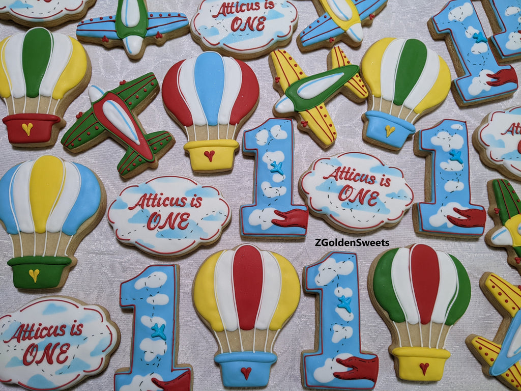 24 First Birthday Boy Travel theme decorated cookies