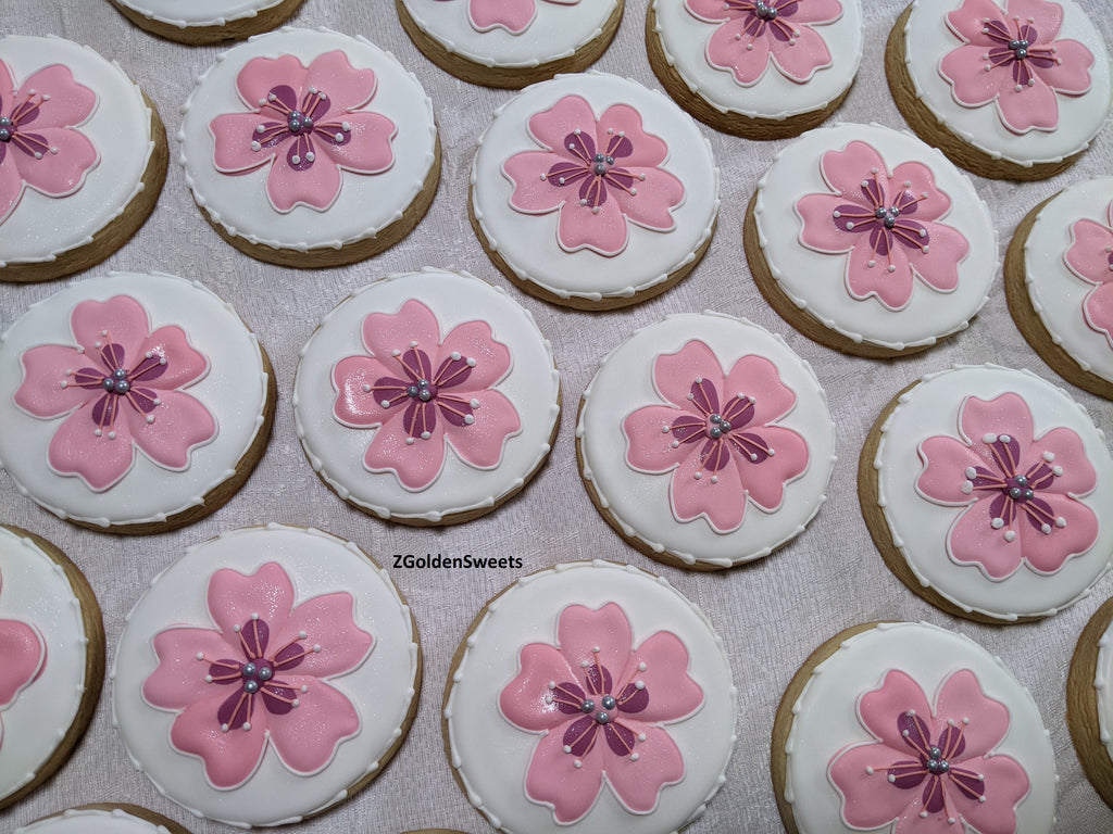24 Cherry Blossom Spring Flower Decorated Cookies